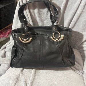 B. Makowsky Classic Black Leather Shoulder Bag